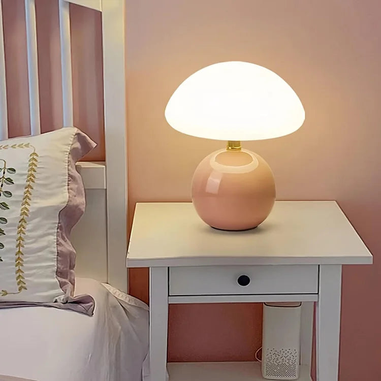CrèmeLumi Pilzlampe Retro Tischlampe LED Cremeweiß für Schlafzimmer