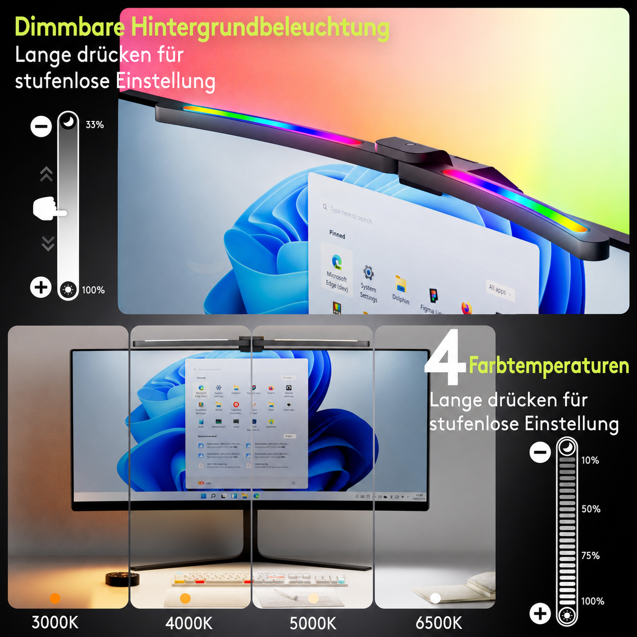 Monitor-Lichtleiste | 66 cm, faltbar, 15 RGB-Modi