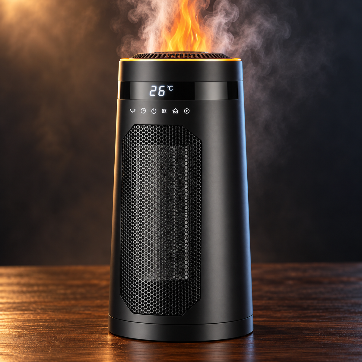Flammora Keramik-Heizlüfter 1500W mit Flammenlicht, Luftbefeuchter und Fernbedienung