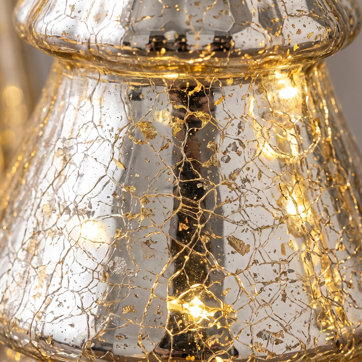 Glas Weihnachtsbäume 5er Set beleuchtet, mundgeblasen in Silber und Gold mit LED und Timer