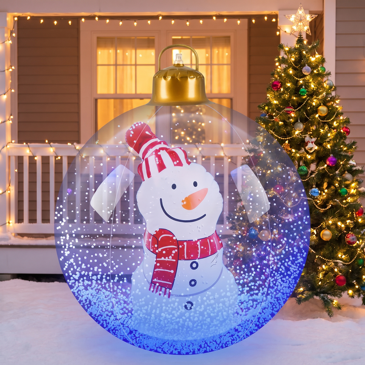 Leuchtende Weihnachtskugel 60 cm mit LED und Fernbedienung, Outdoor Deko mit Schneemann, Weihnachtsmann, Baum oder Rentier