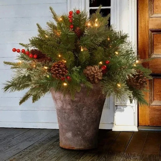 Beleuchtetes Tannengesteck für Pflanzkübel – 35 LEDs, Timer, Ø 45 cm