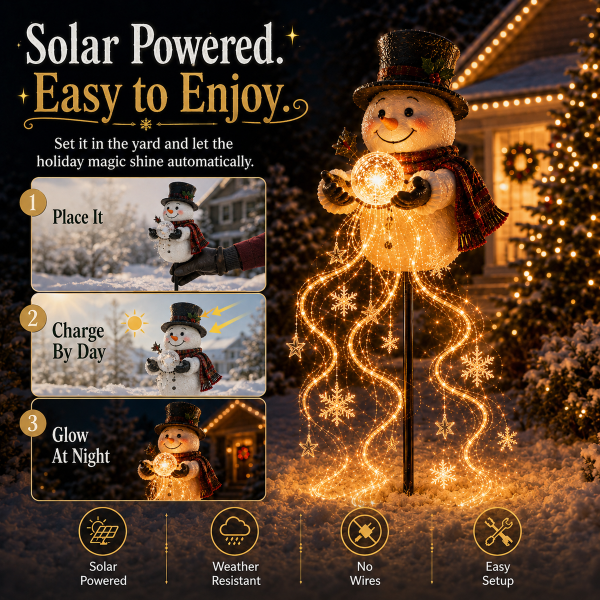 Solar Schneemann Lichtbrunnen | Weihnachtliche Gartenleuchte mit fließenden Schneeflocken