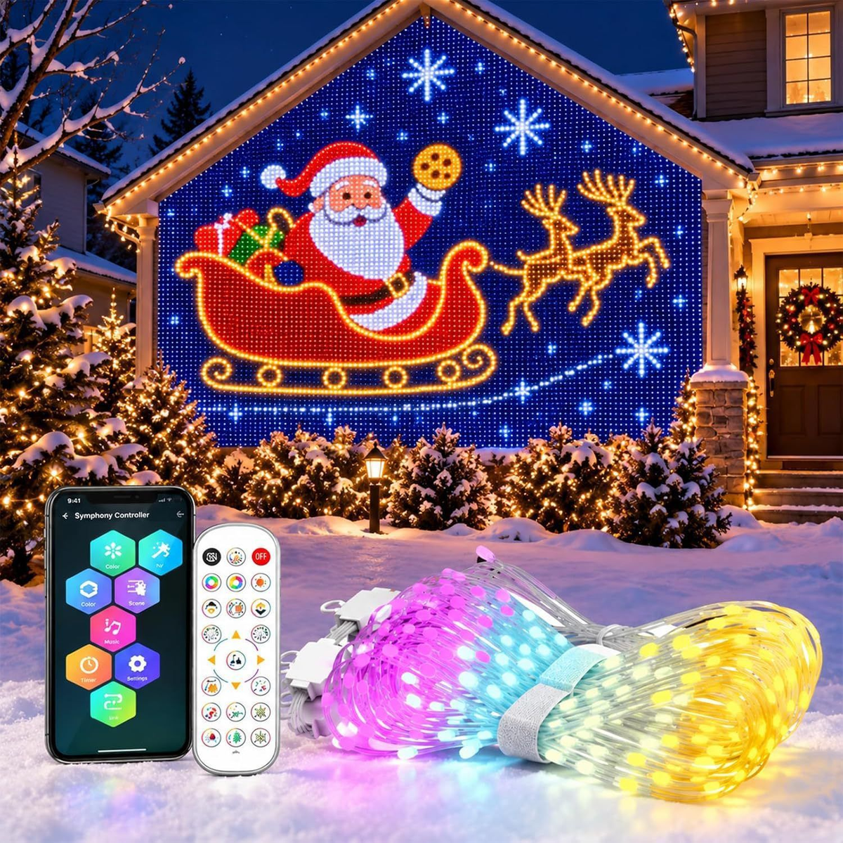 Weihnachtliche LED Hausnetz- und Wandvorhangbeleuchtung