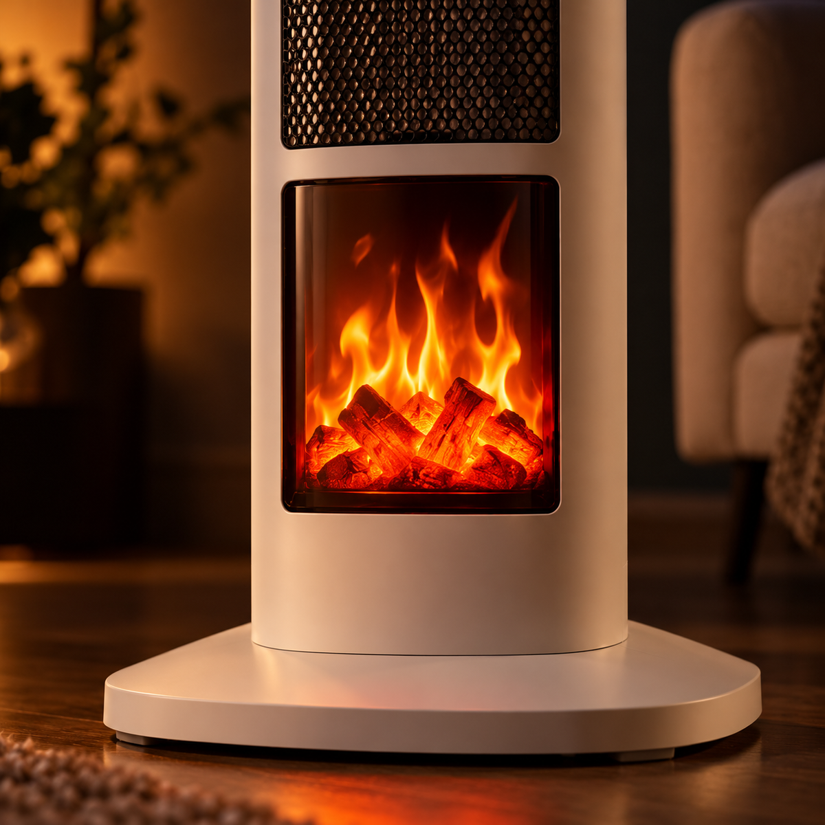 Kaminglut Heizlüfter 1500W im Kaminofen-Look mit 3D-Flammeneffekt und Sprachsteuerung