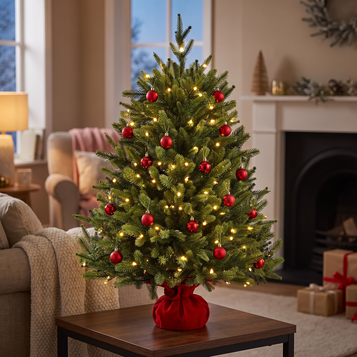 Künstlicher Weihnachtsbaum 91 cm mini Tannenbaum für den Tisch mit Betonsockel