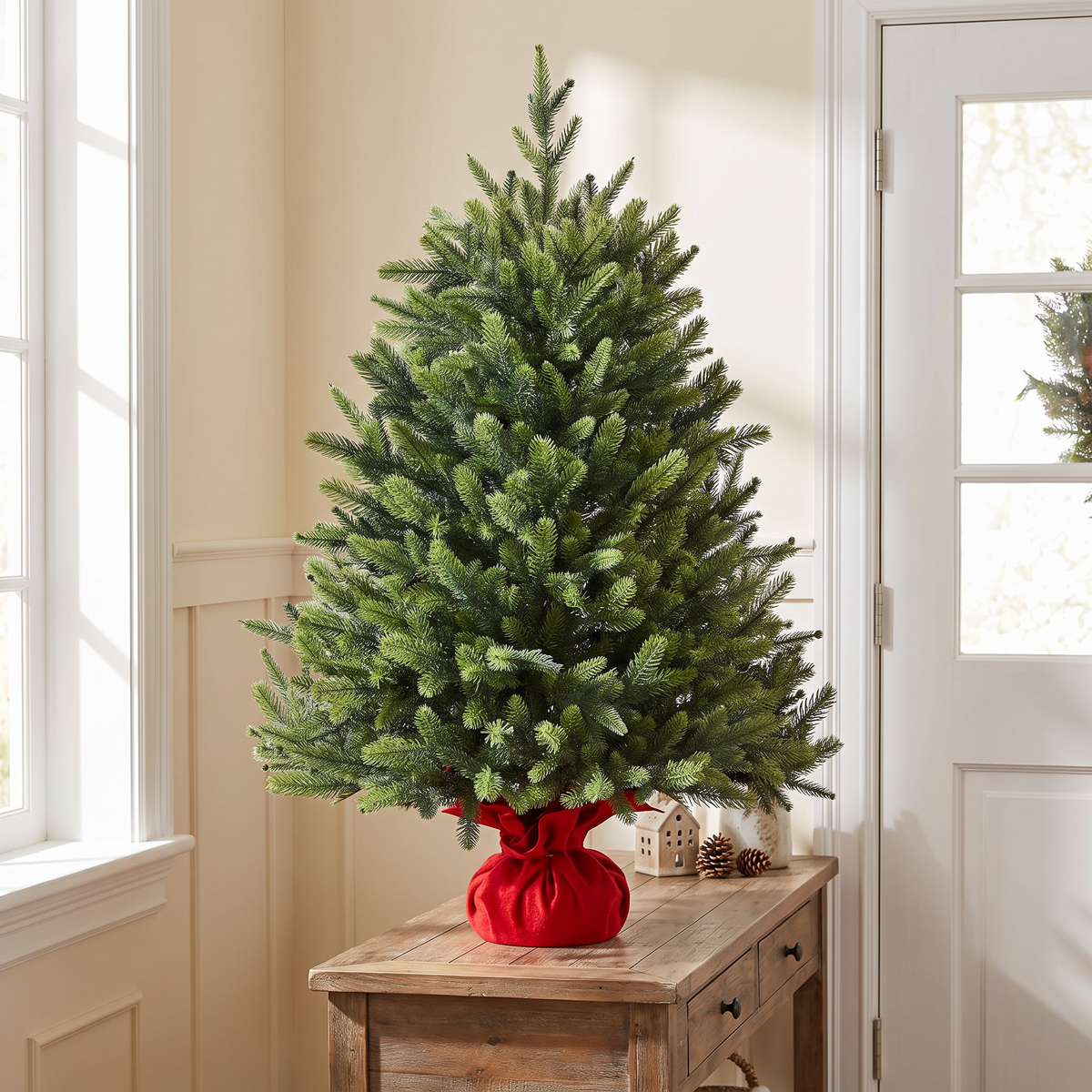 Künstlicher Weihnachtsbaum 91 cm mini Tannenbaum für den Tisch mit Betonsockel
