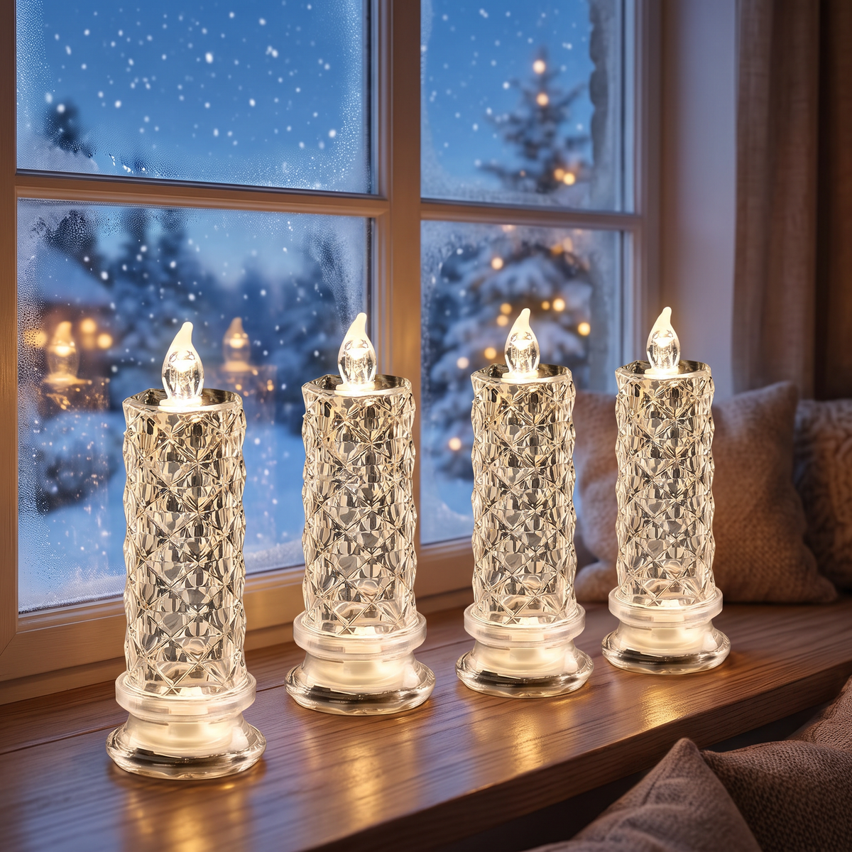 LED Kristall Kerzen 4er Set, flammenlose Kerzenlichter mit Diamantschliff und Farbwechsel