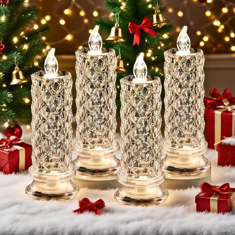 LED Kristall Kerzen 4er Set, flammenlose Kerzenlichter mit Diamantschliff und Farbwechsel