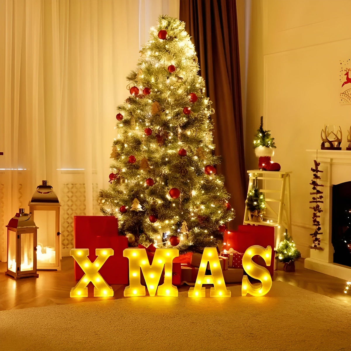 LED Leuchtbuchstaben XMAS, beleuchteter Schriftzug für Weihnachten mit Batterie