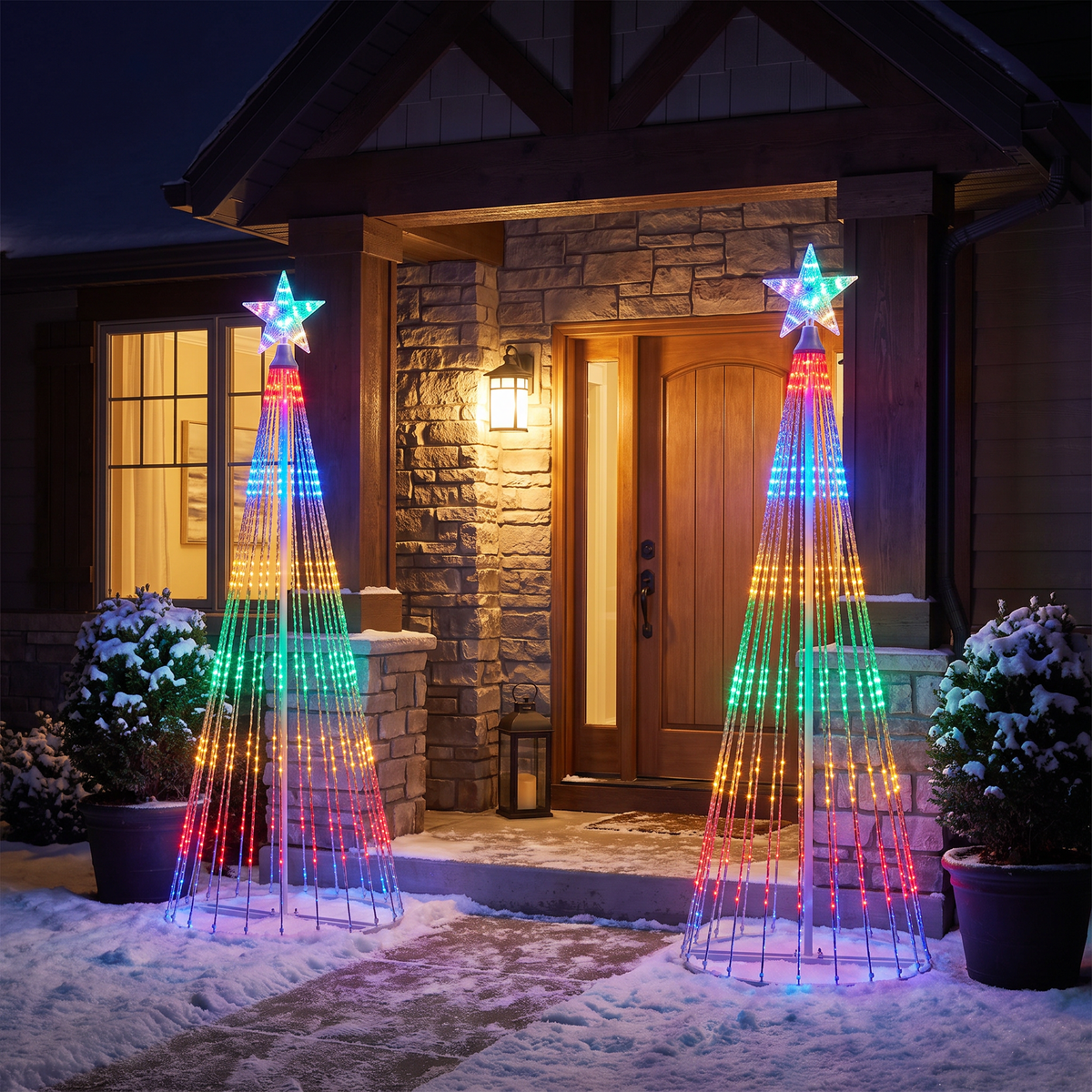 LED Lichterbaum außen bunt mit Lichtshow, animierter Weihnachtsbaum 2 m mit Stern