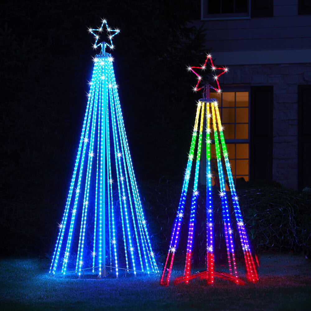 LED Lichterbaum außen bunt mit Lichtshow, animierter Weihnachtsbaum 2 m mit Stern