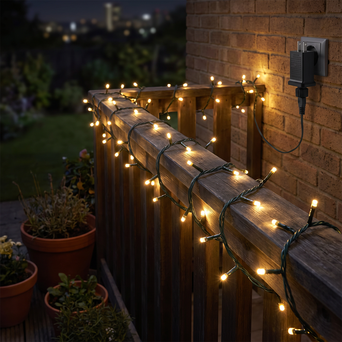 LED Lichterkette außen 10 m mit 100 LEDs Warmweiß, 24V, 8 Modi, wasserdicht IP65