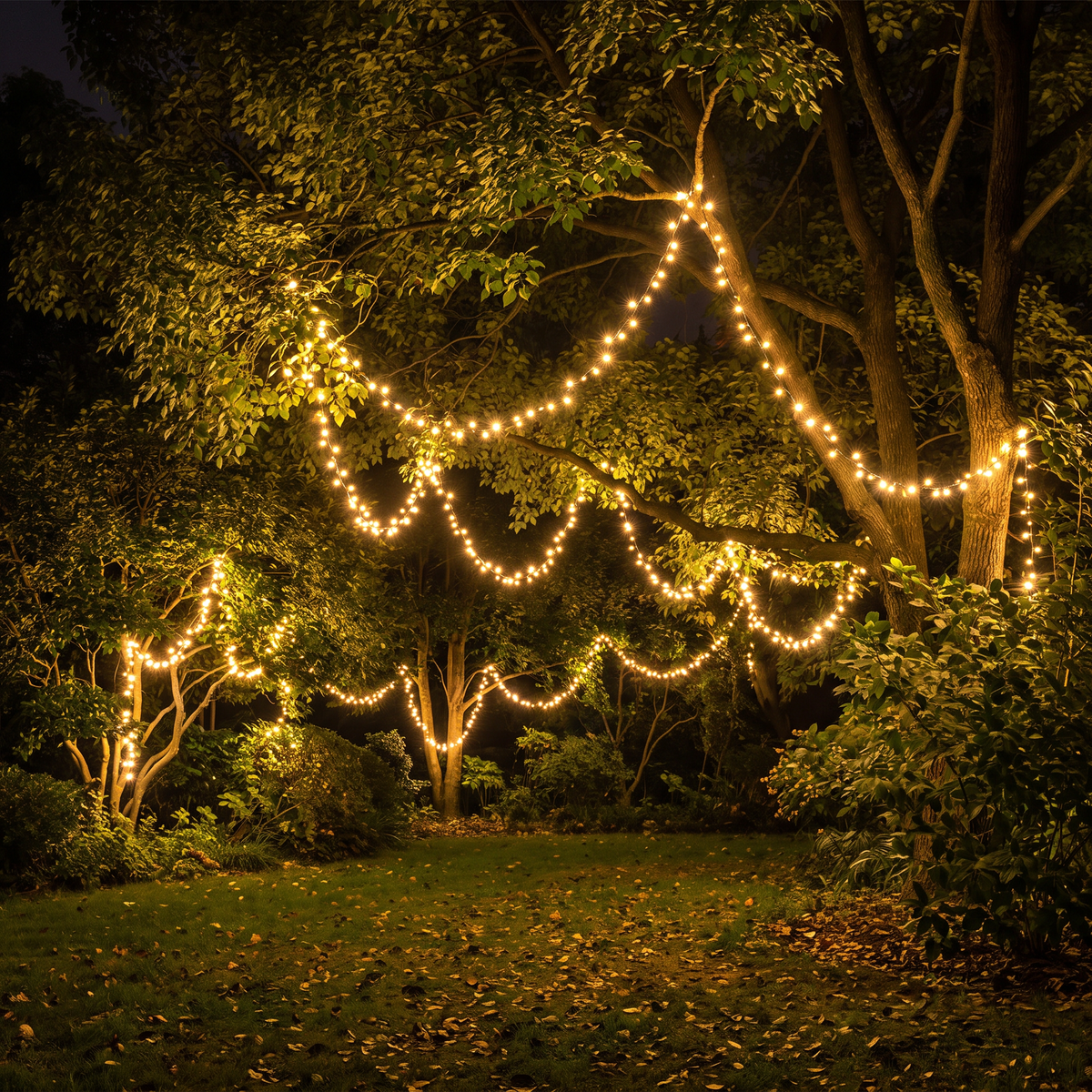 LED Lichterkette außen 10 m mit 100 LEDs Warmweiß, 24V, 8 Modi, wasserdicht IP65