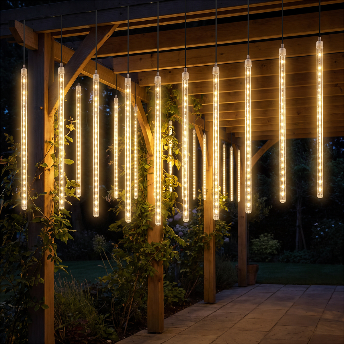 LED Meteorregen Lichterkette außen, Sternschnuppen Lichtröhren für Baum und Garten