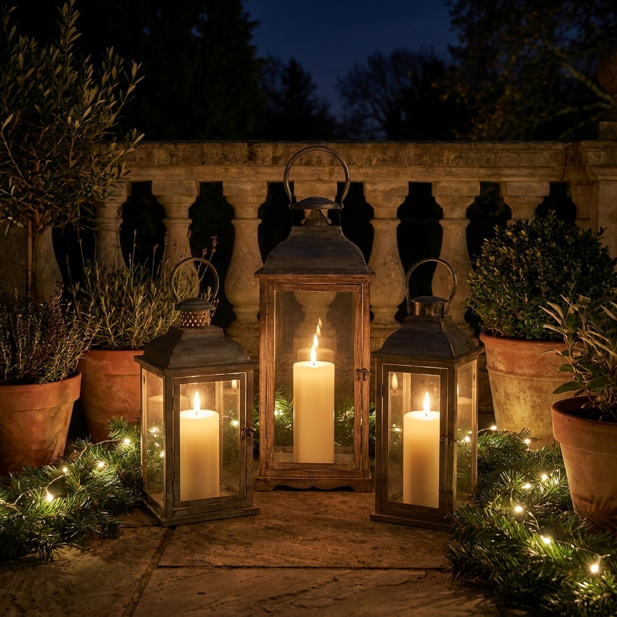 LED Outdoor Kerzen 3er Set wetterfest mit Timer, Elfenbein für Garten und Laterne