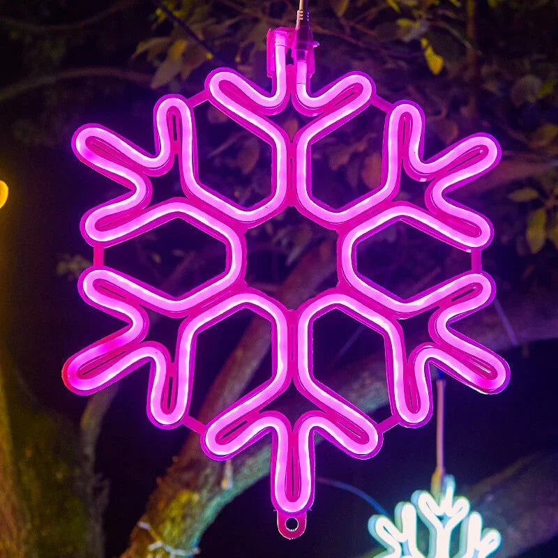 LED Schneeflocke zum Aufhängen für außen, Neon Lichtdeko für Baum, Balkon und Garten