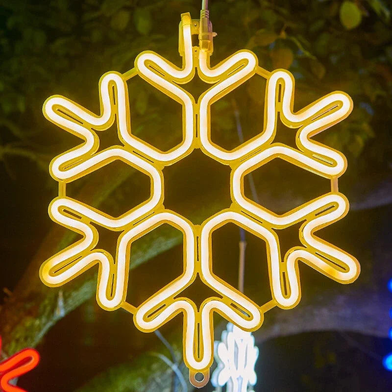 LED Schneeflocke zum Aufhängen für außen, Neon Lichtdeko für Baum, Balkon und Garten