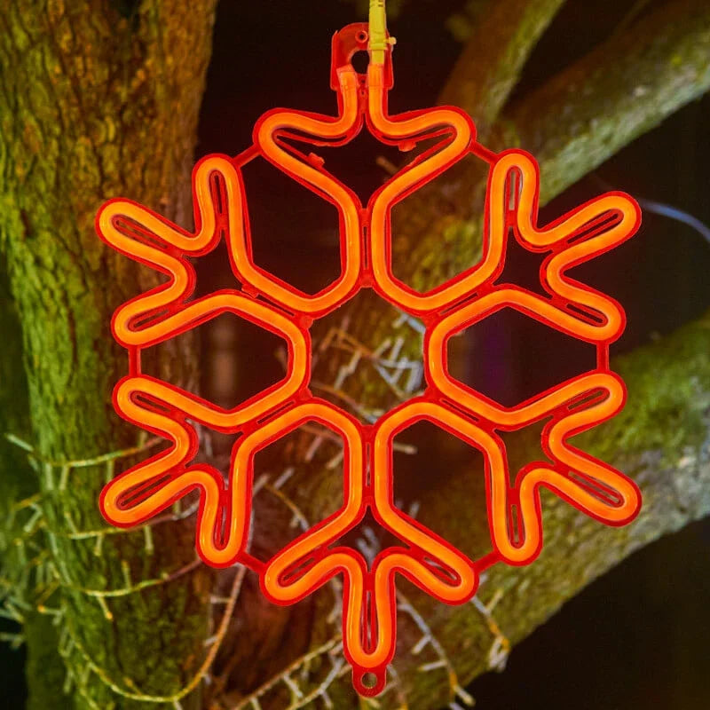 LED Schneeflocke zum Aufhängen für außen, Neon Lichtdeko für Baum, Balkon und Garten