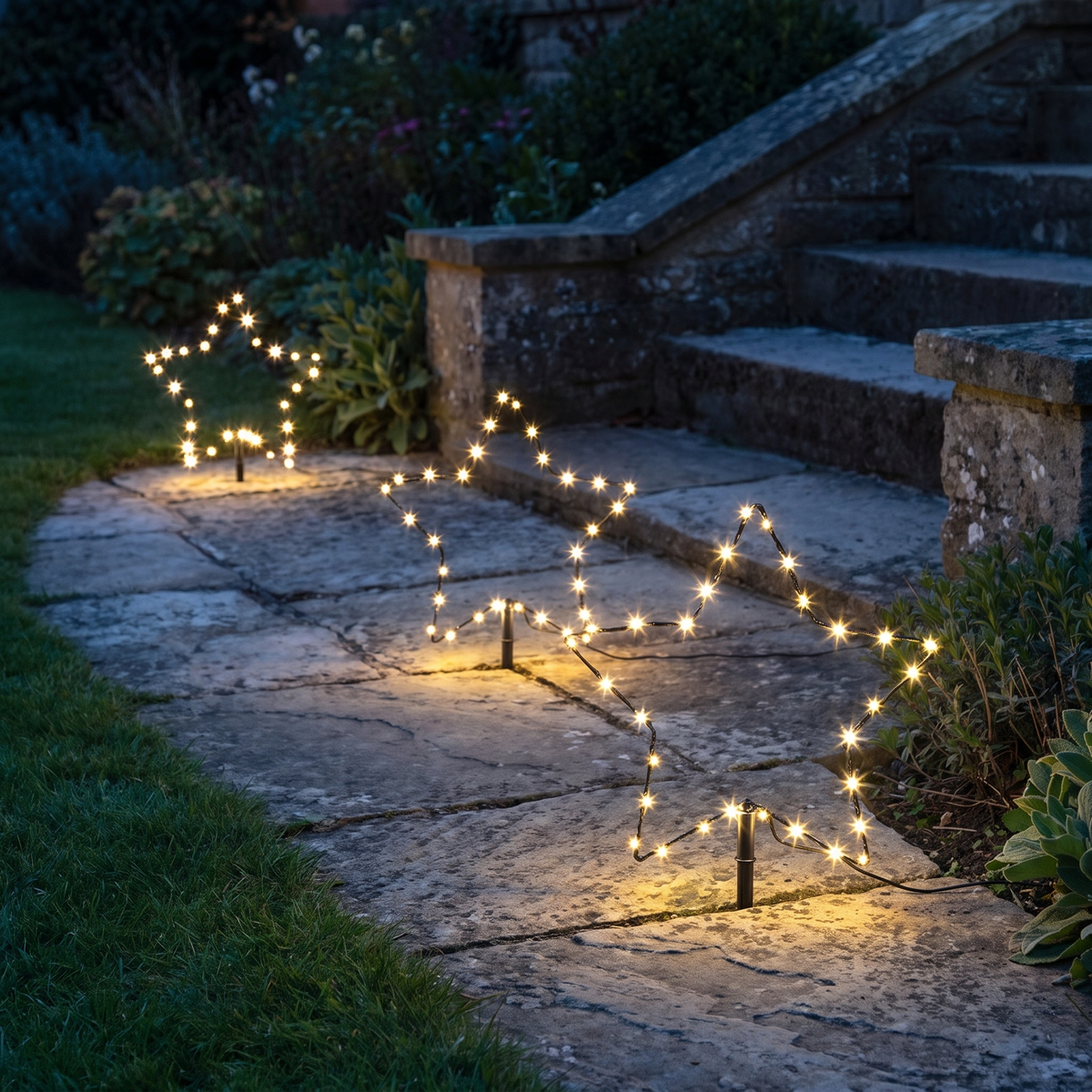 LED Stern Gartenstecker 3er Set mit 90 Micro LEDs, Weihnachtsdeko außen mit 10 m Zuleitung