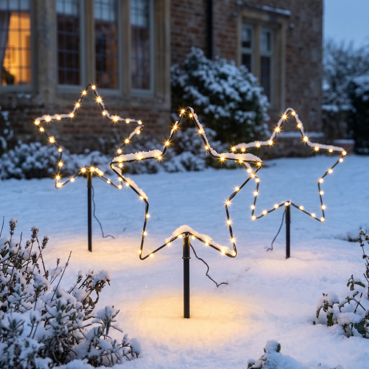 LED Stern Gartenstecker 3er Set mit 90 Micro LEDs, Weihnachtsdeko außen mit 10 m Zuleitung
