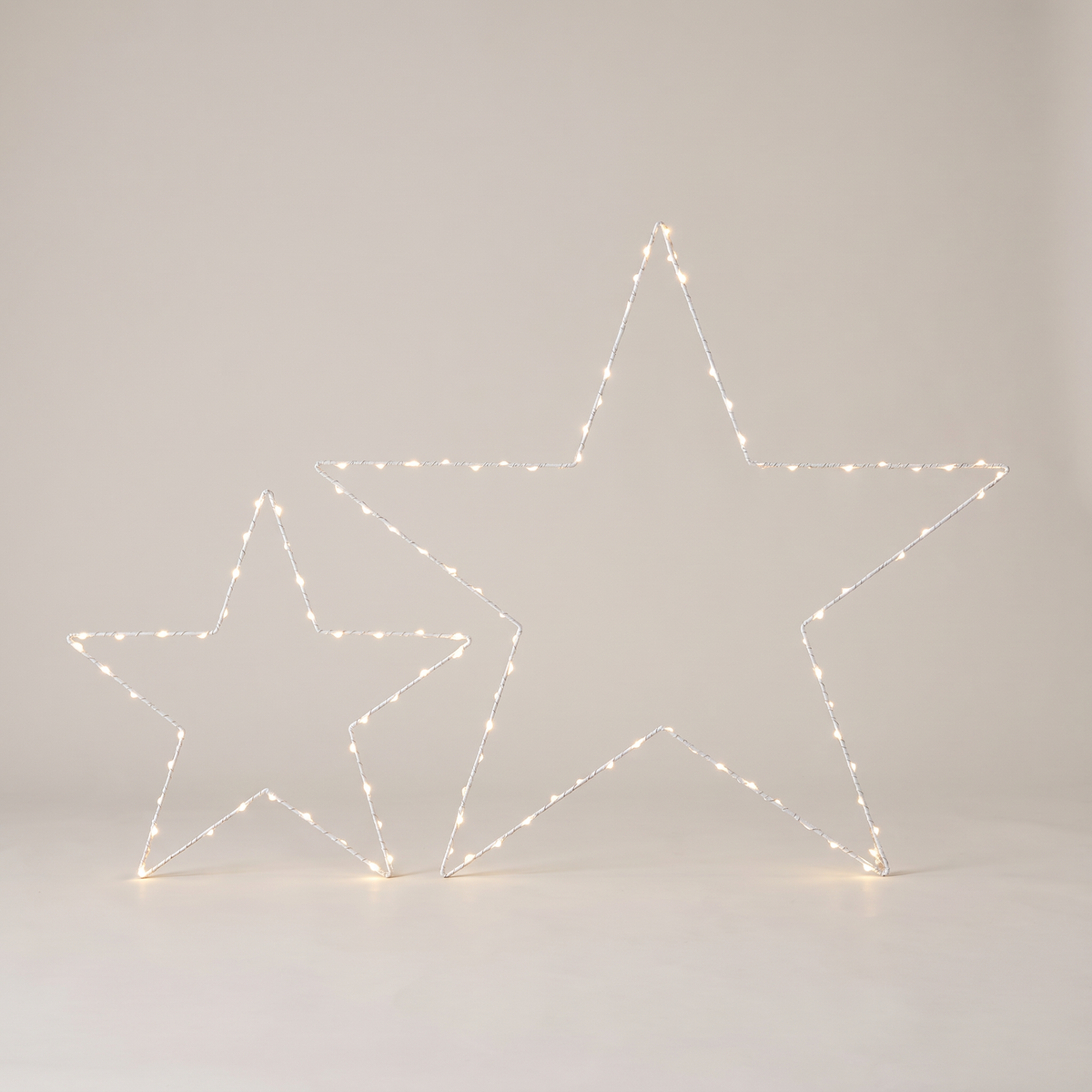 LED Sterne Duo 60 und 34 cm mit Micro Lichterkette, Warmweiß mit Timer, batteriebetrieben