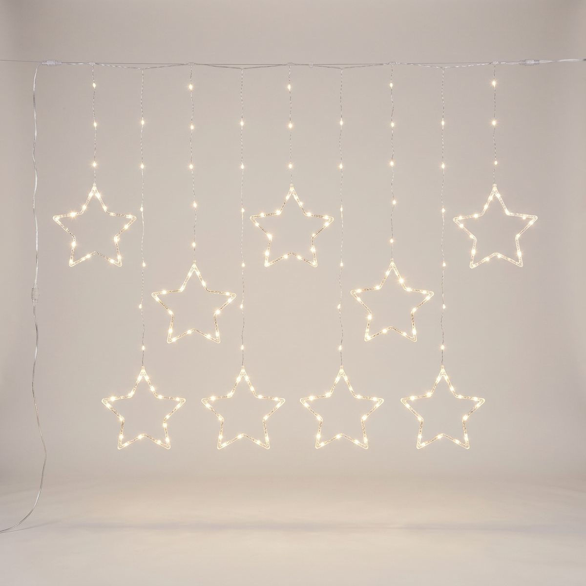 LED Sternen Lichtervorhang 2 m mit 100 Micro LEDs und 5 Sternen, Fensterdeko mit Timer