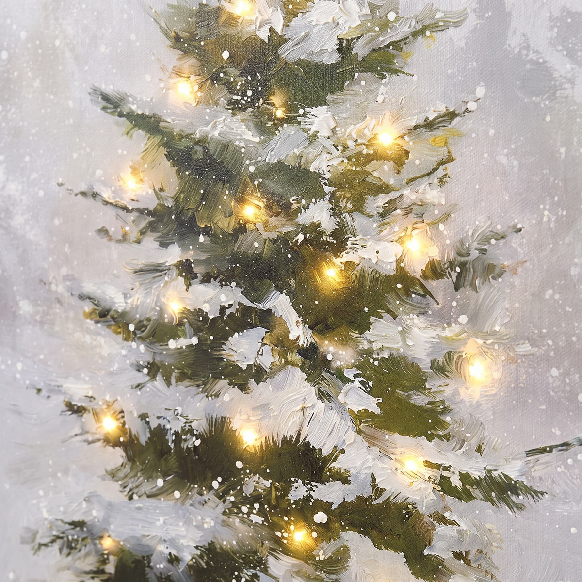Leuchtbild Leinwand mit LED, verschneiter Tannenbaum 45 × 60 cm mit Holzrahmen und Timer