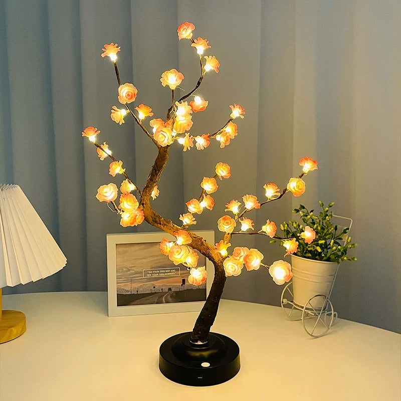 BlossiGlow LED Tischlampe Bonsai-Stil Rosa Blüten Gartenlicht