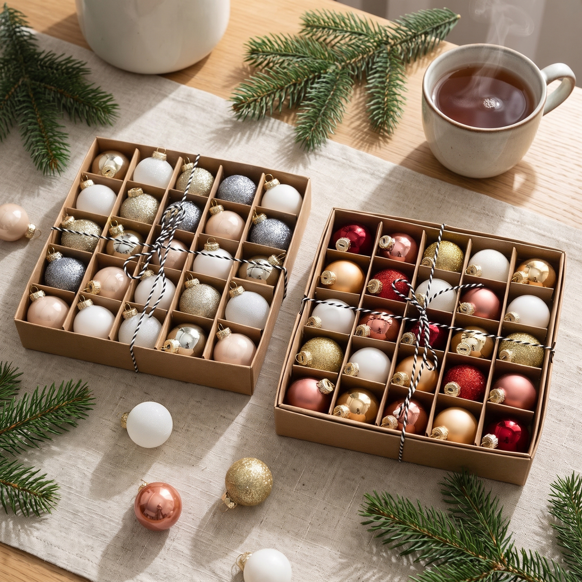 Mini Glaskugeln 25er Set, kleine Christbaumkugeln aus Glas 4 cm im Geschenkkarton
