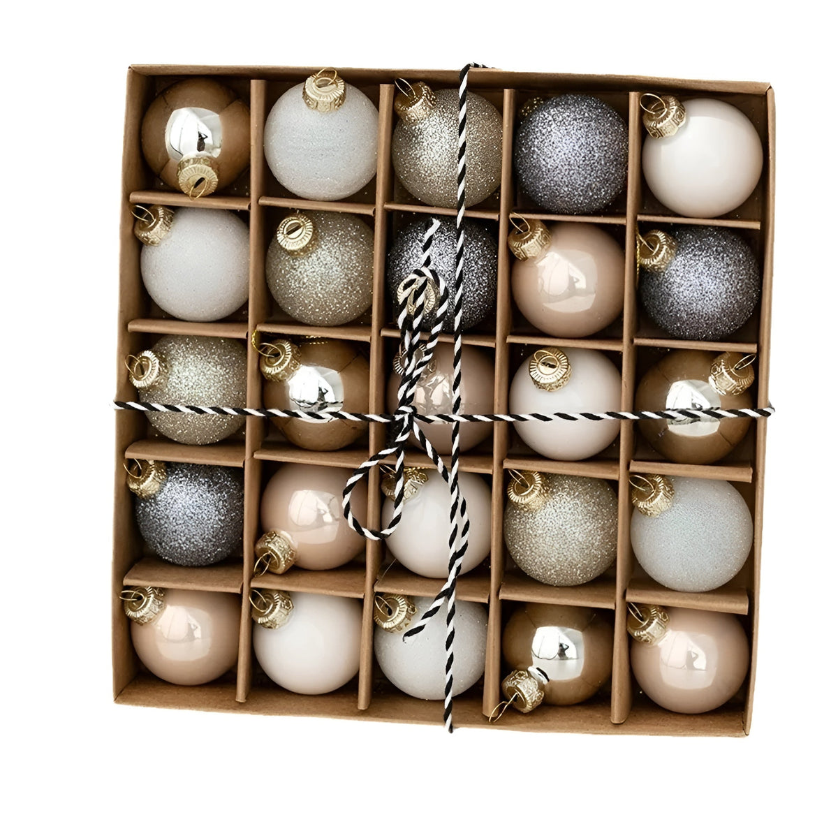 Mini Glaskugeln 25er Set, kleine Christbaumkugeln aus Glas 4 cm im Geschenkkarton