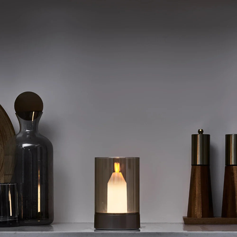 AmberLuma Kerzenlampe Retro Look LED flackernd gold Terrasse