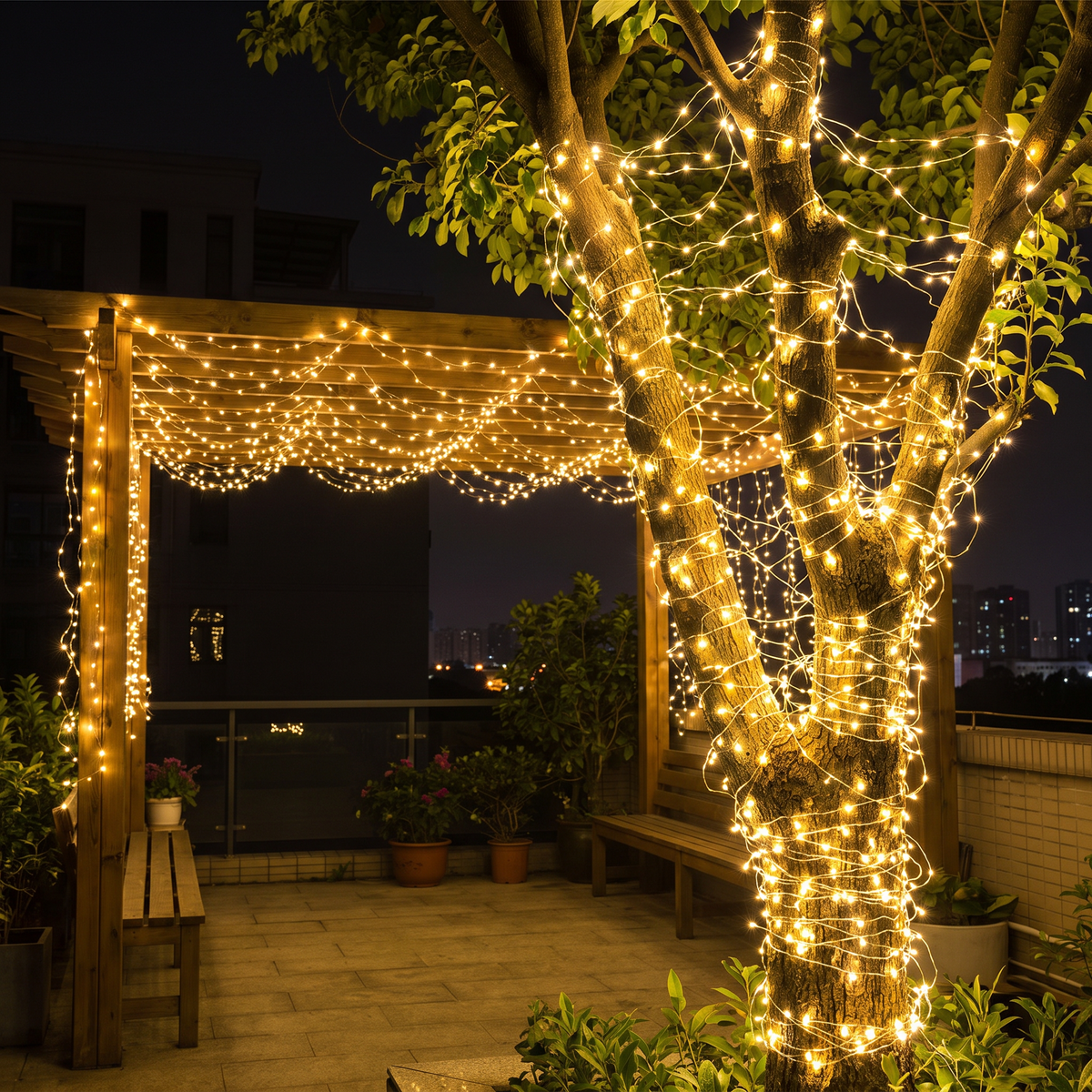 Silberdraht Lichterkette 50 m mit 500 LEDs, Weihnachtsbaum Beleuchtung warmweiß mit Fernbedienung