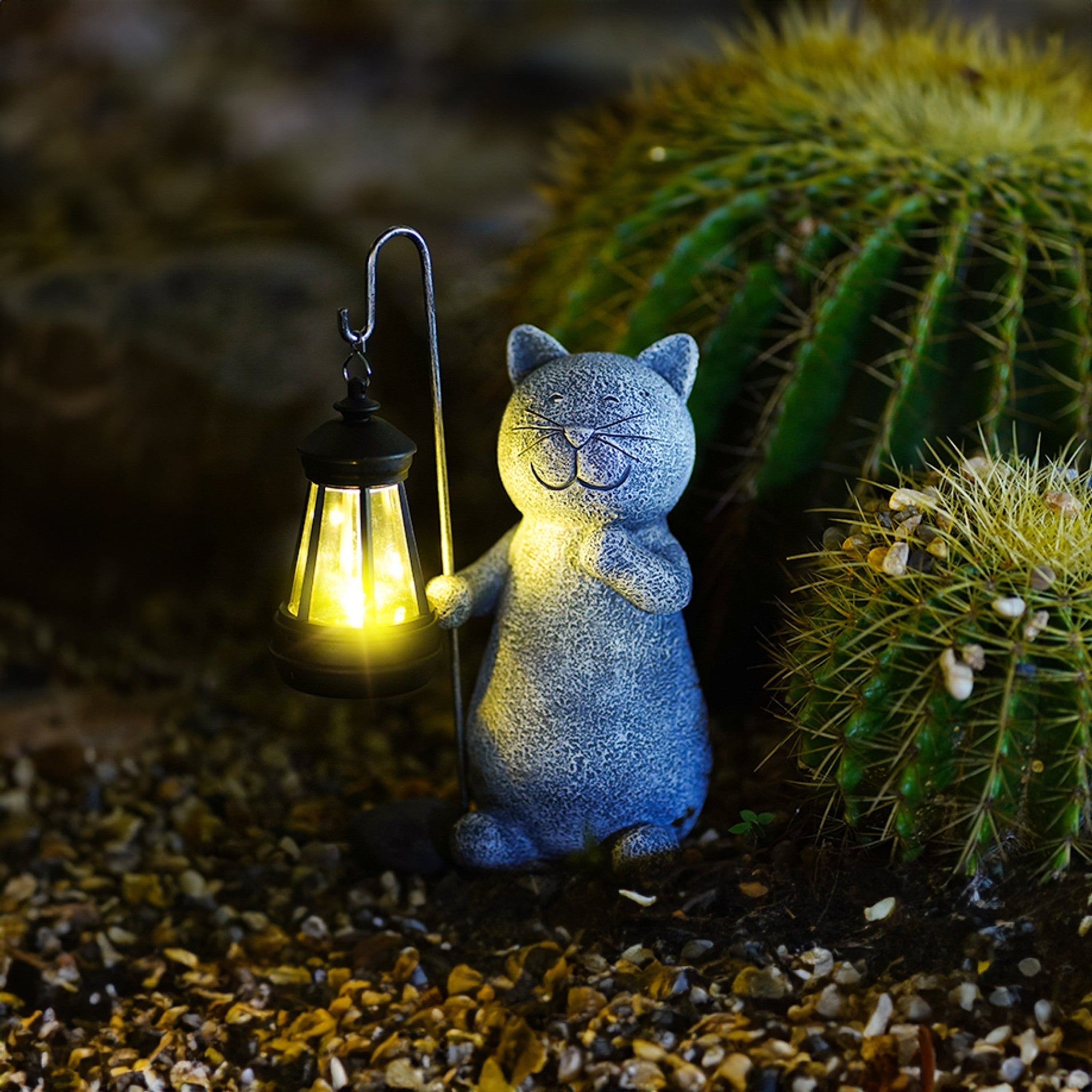 MiraKat Solar Deko Lampe – Katze, Warmlicht, Für Garten