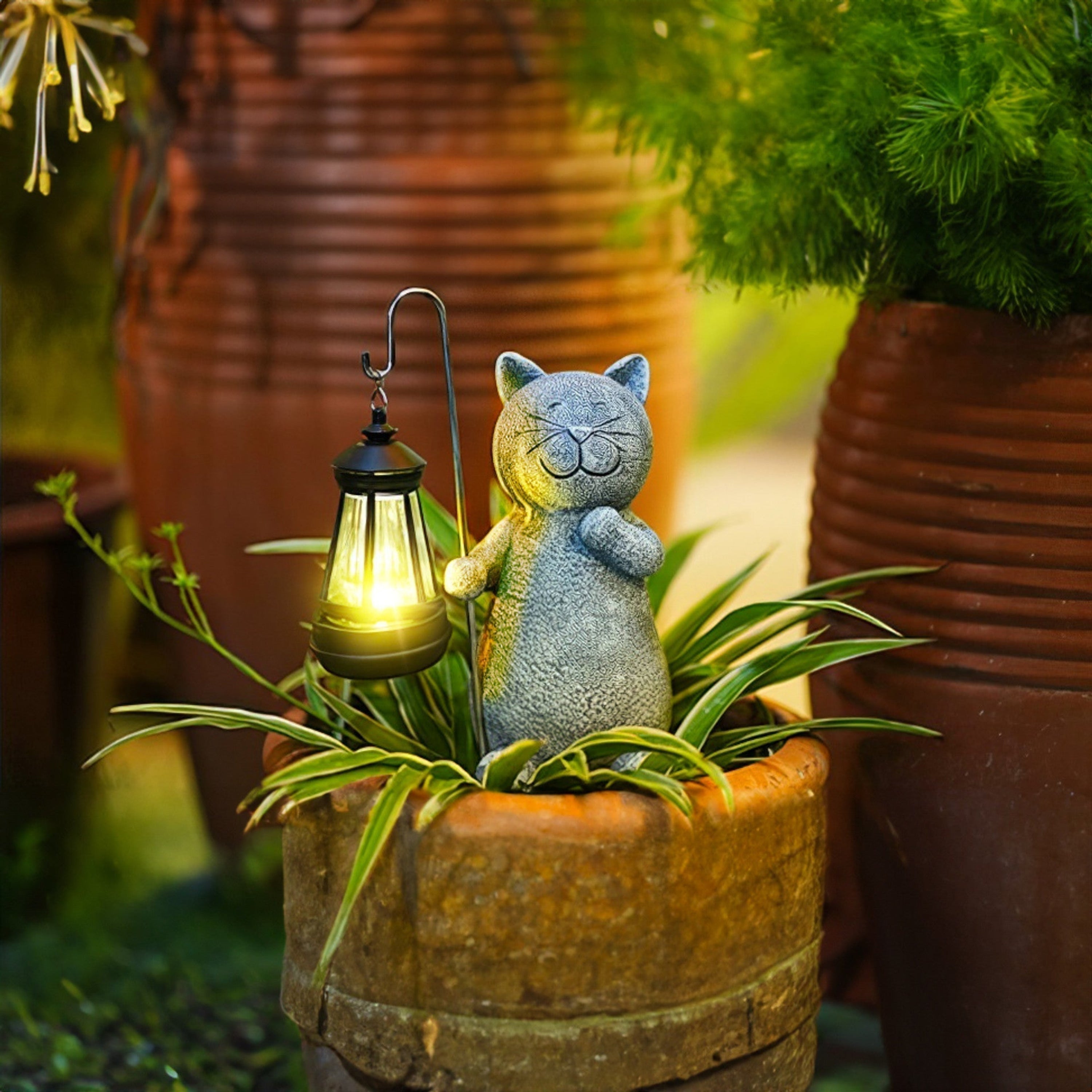 MiraKat Solar Deko Lampe – Katze, Warmlicht, Für Garten