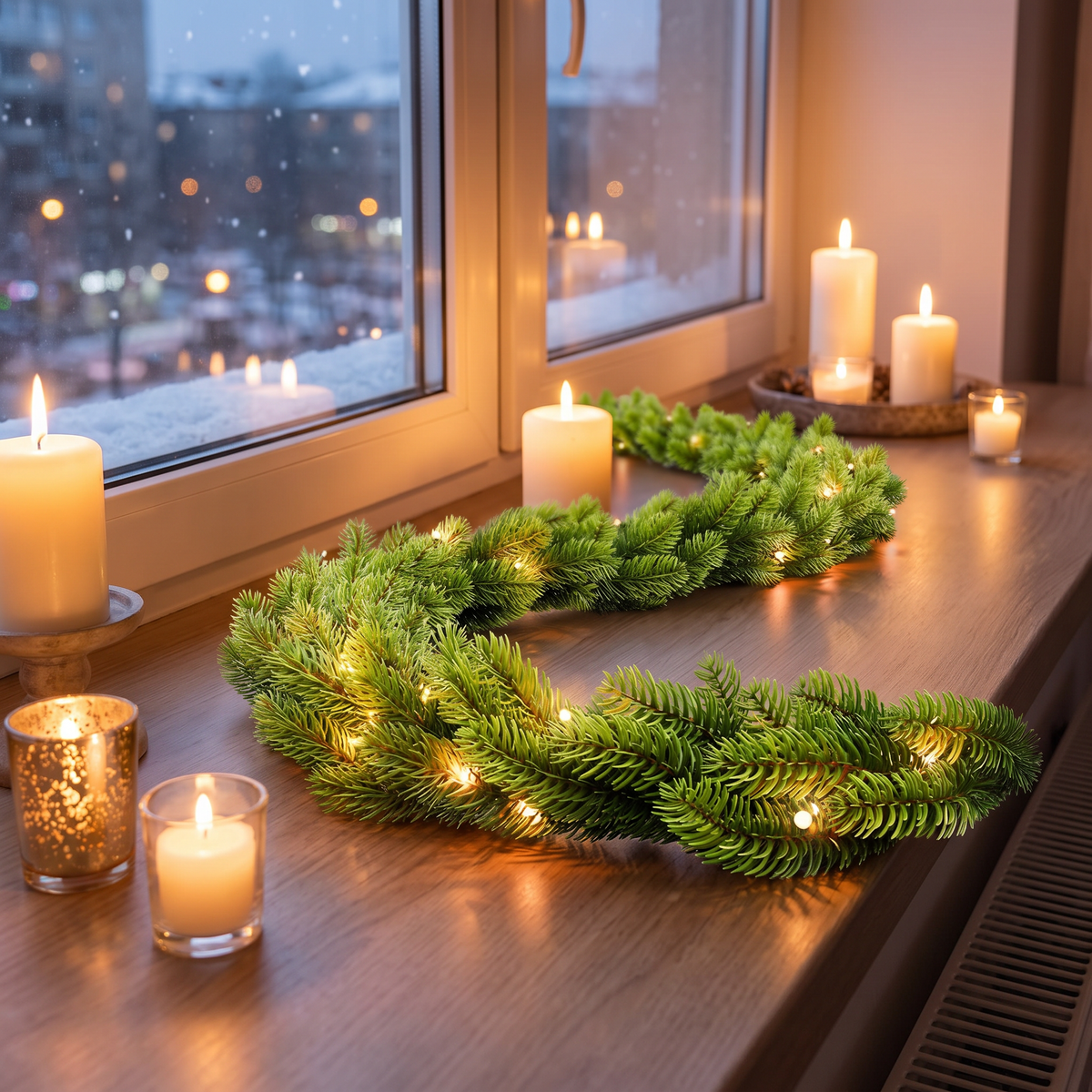Tannengirlande mit Beleuchtung 2,7 m, täuschend echt mit LED und Timer, Batterie