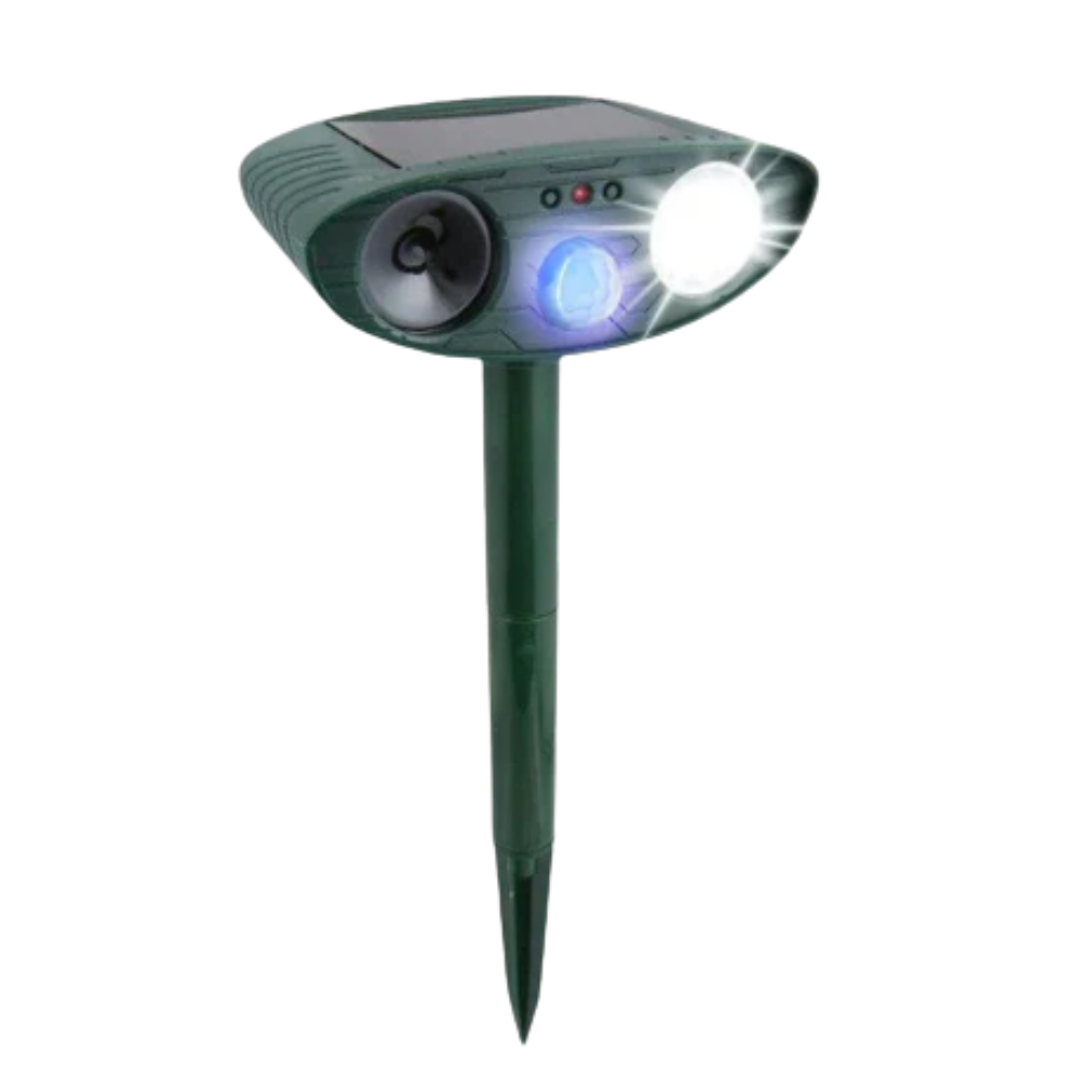 Solar Tiervertreiber Ultraschall 4er Set – PIR 9,14m – 18–40 kHz – 110° – für Garten Wildabwehr