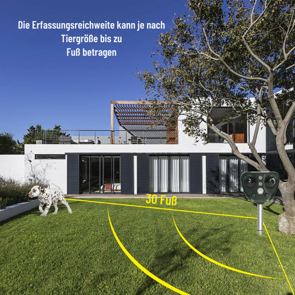 Ultraschall-Tiervertreiber Solar – 13,5–45,5 kHz – IP44 – Garten – 5 Modi – bis 9m