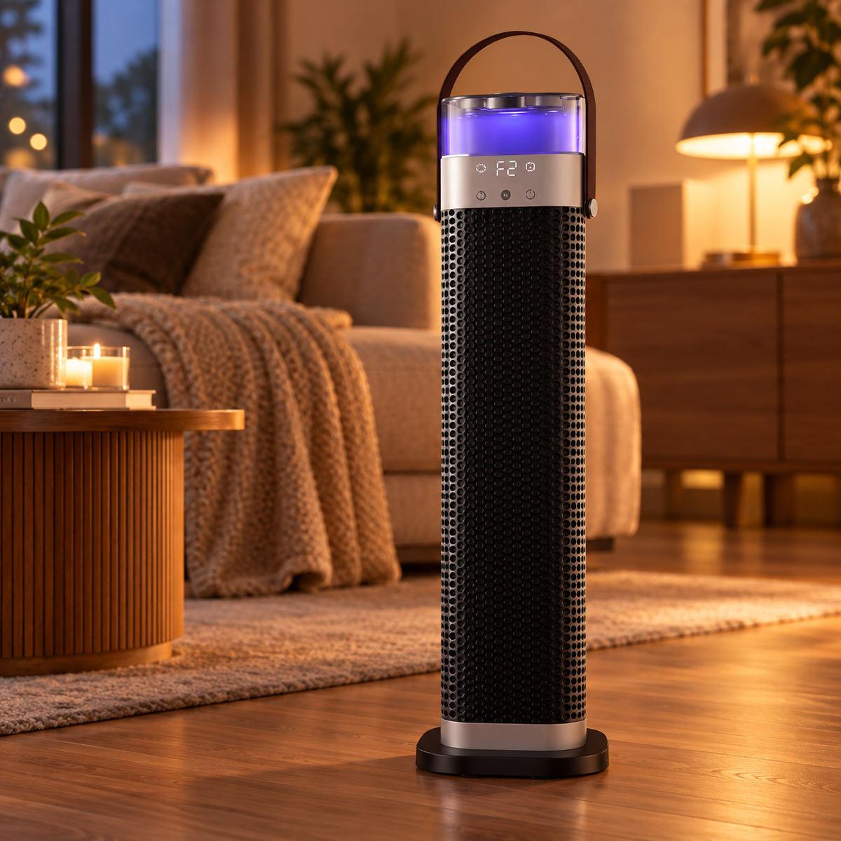 Turmalin Pro Turmheizlüfter 2000W mit Touch-Display, Luftbefeuchter und Ambientelicht