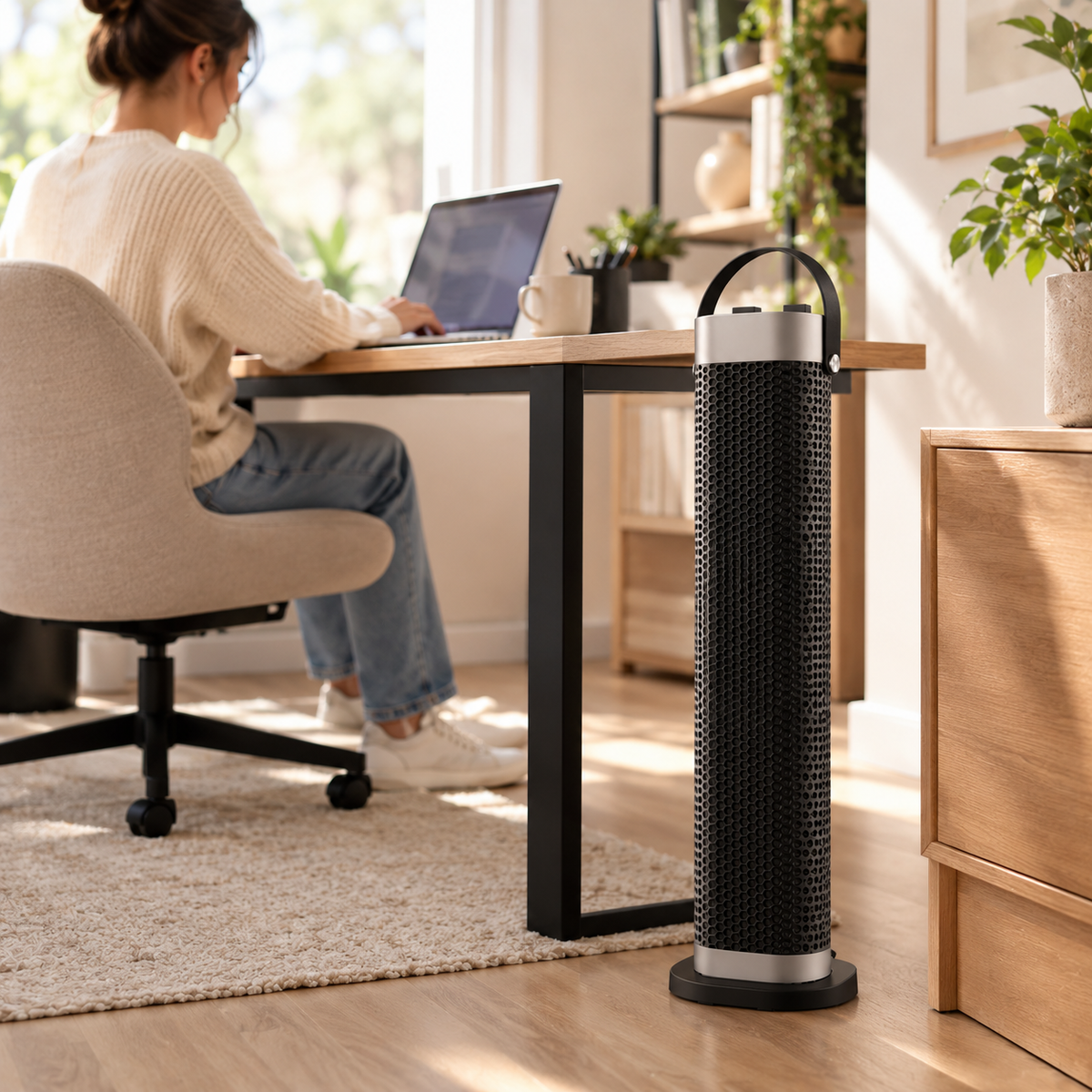 Turmalin Turmheizlüfter 2000W aus Keramik mit Timer, Oszillation und Ledergriff