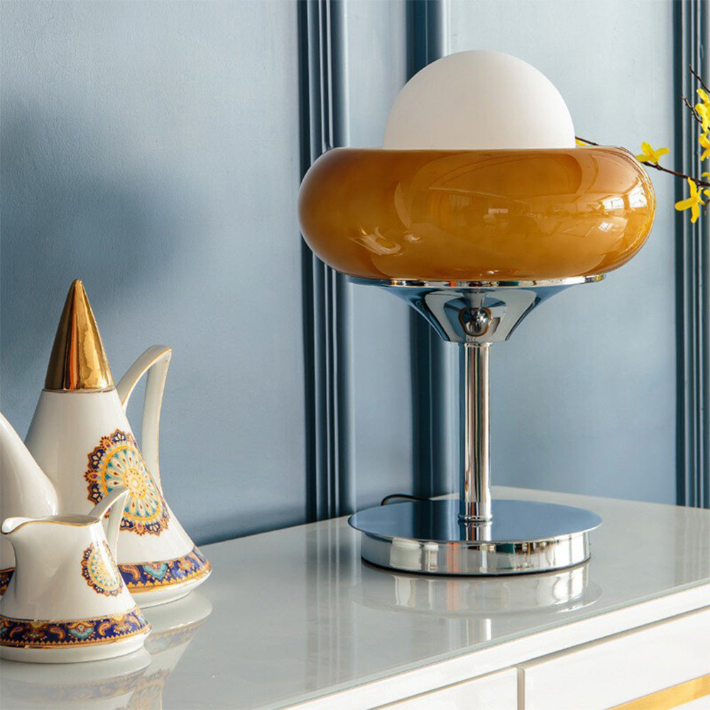 RetroGlow Bauhaus Tischlampe – Glas Gelb Warmlicht fürs Wohnzimmer