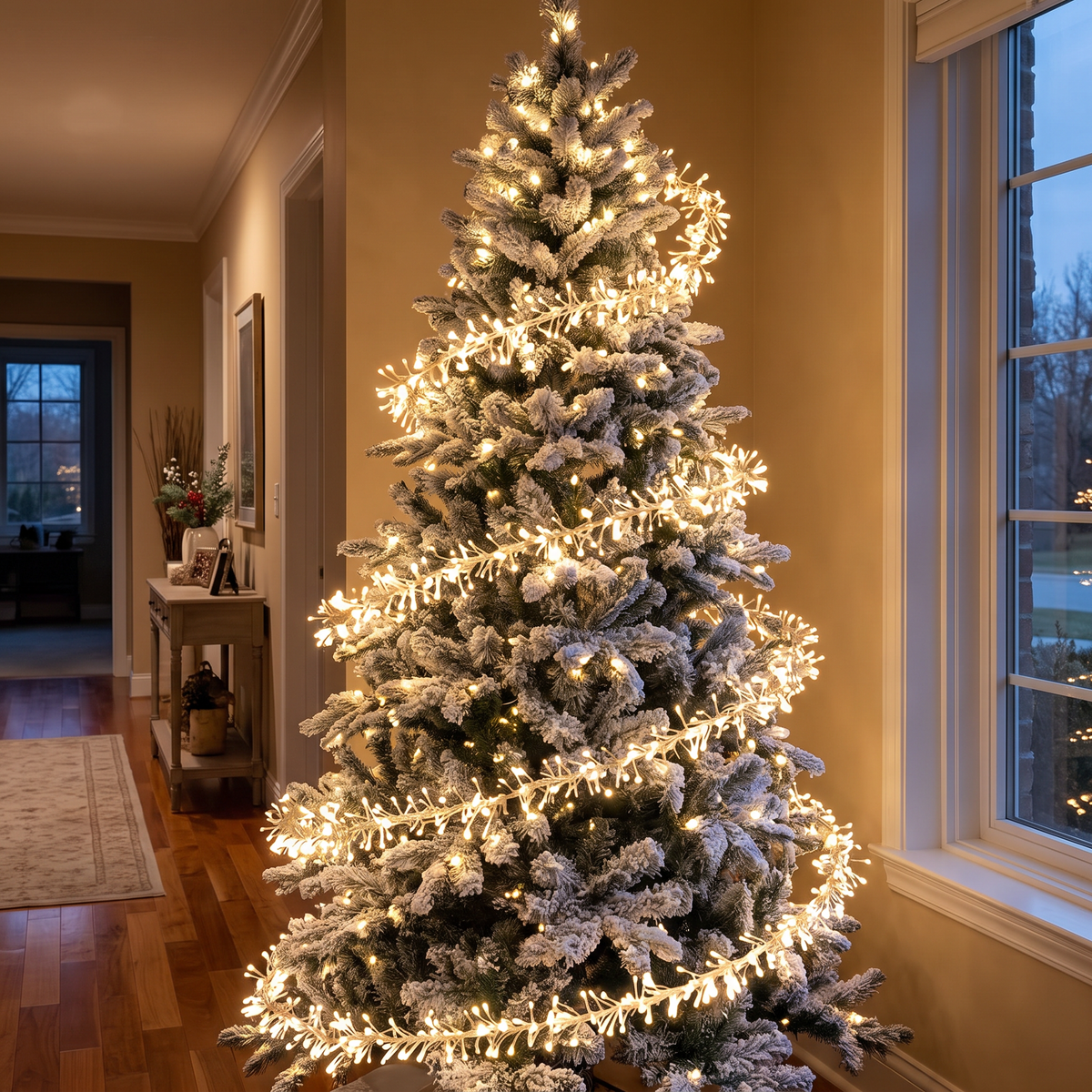Weihnachtsbaum Lichterkette 2000 LEDs Warmweiß, schwebende Spirale mit Fernbedienung