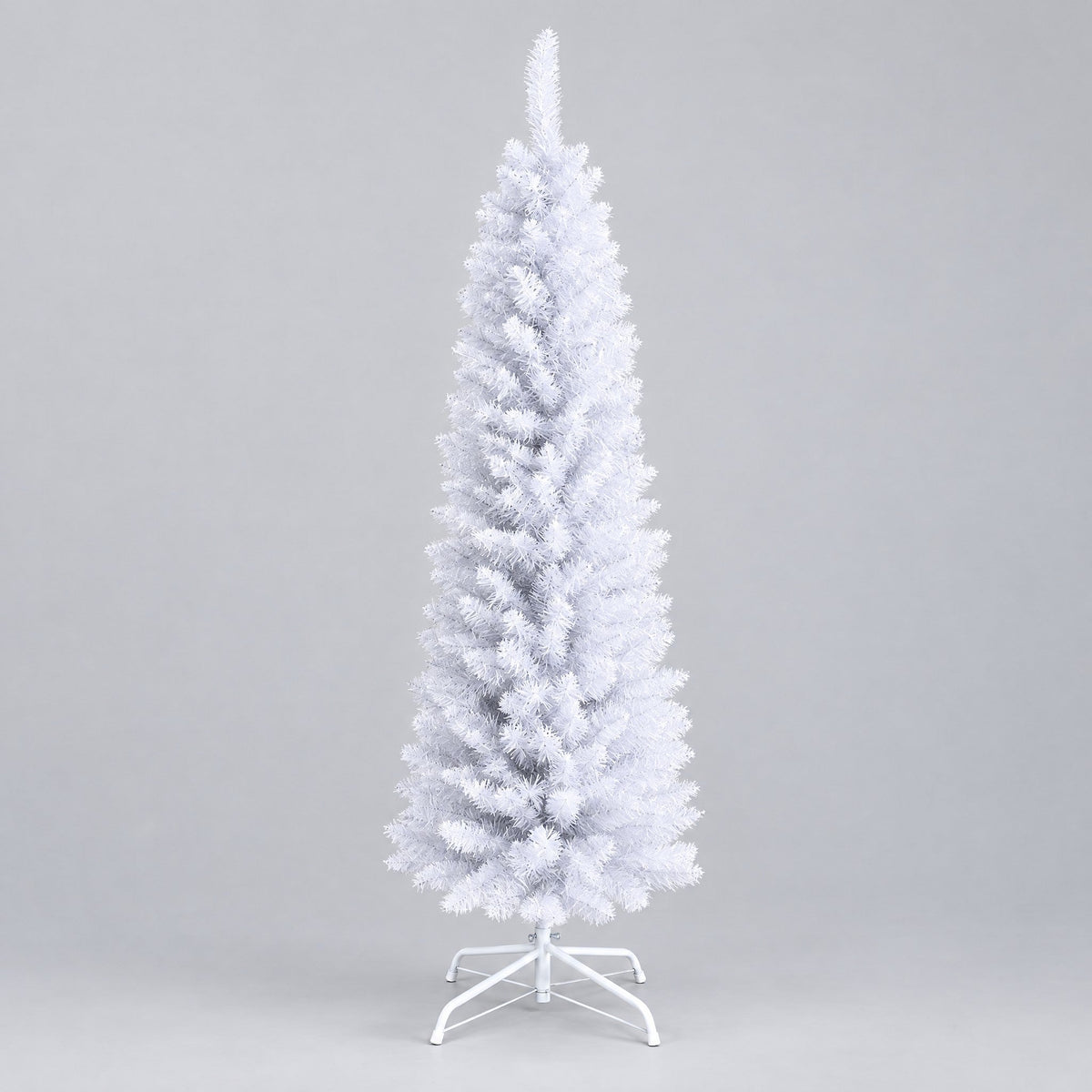 Weißer Weihnachtsbaum schmal 120 bis 180 cm, Pencil Tannenbaum mit optionaler Beleuchtung
