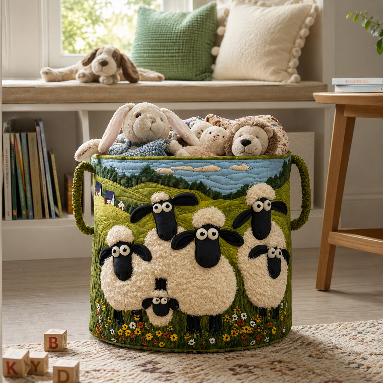 Aufbewahrungskorb Gesteppt Baumwoll-Polyester Beige 40 × 50 cm – Verstärkte Griffe, Formstabil, Faltbar