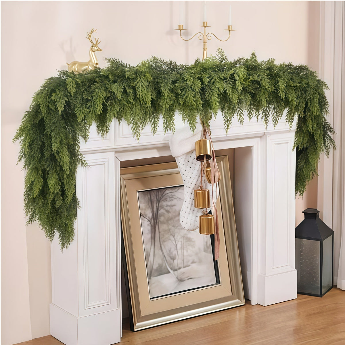 Künstliche Zedern Girlande 2er Set, 180 cm, täuschend echte Tannengirlande für Kamin, Treppe und Tür