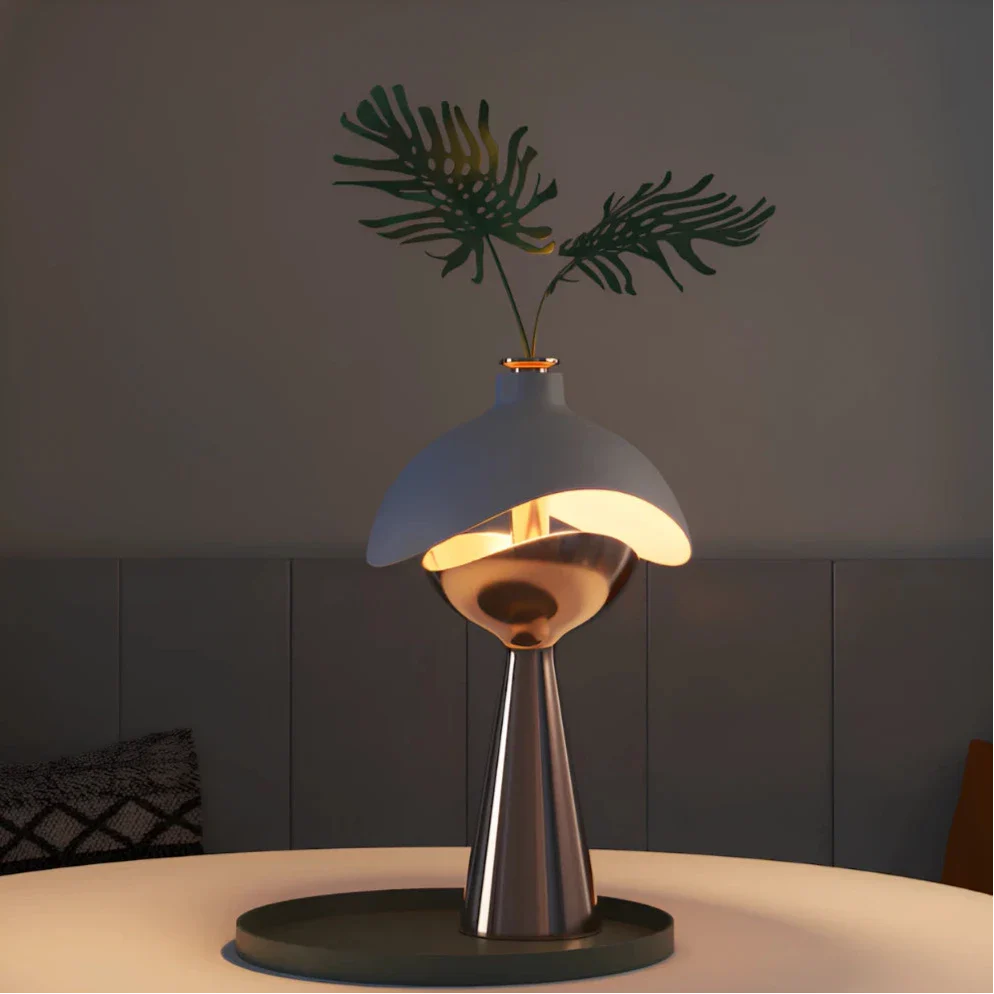 LumoKuppel Skulptur-Tischlampe Modern LED Design Weiß für Wohnzimmer