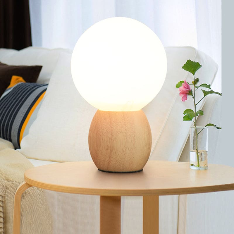 OrbinaGlow Nachttischlampe Modern Holzfuß Weiß Kugelform Schlafzimmer
