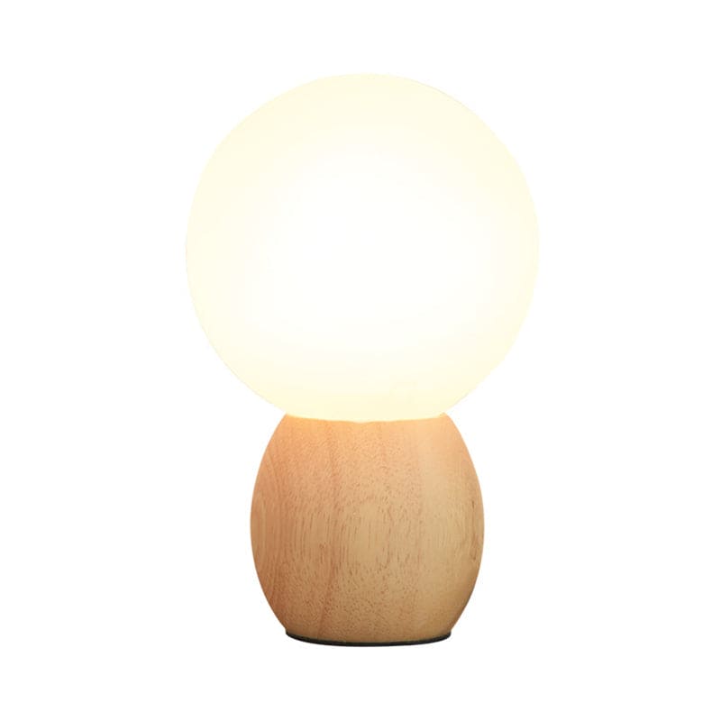 OrbinaGlow Nachttischlampe Modern Holzfuß Weiß Kugelform Schlafzimmer