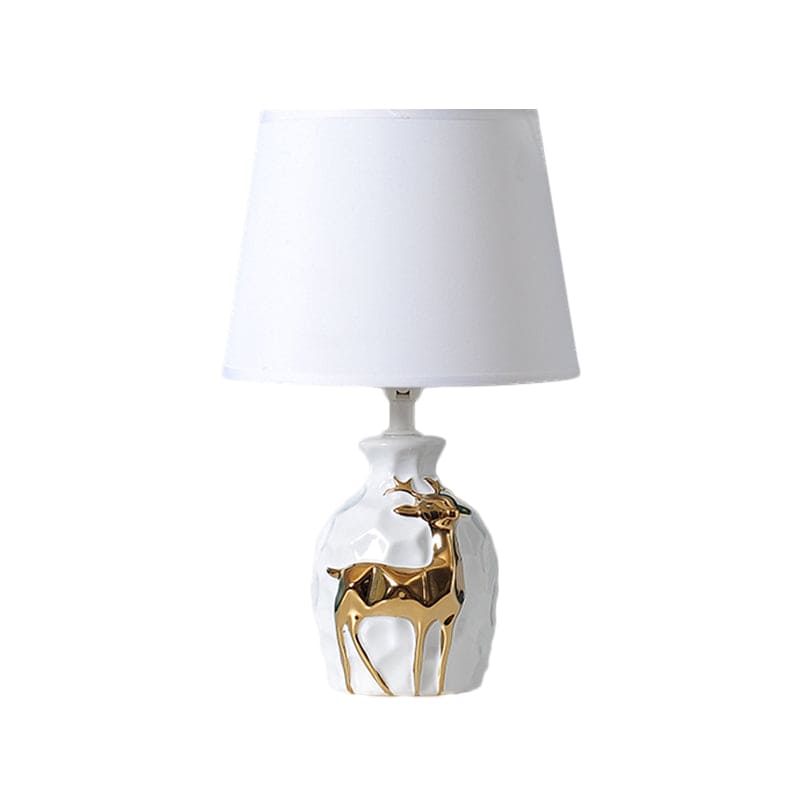 DeerVase Tischlampe Landhausstil Keramikfuß Beige Wohnzimmer