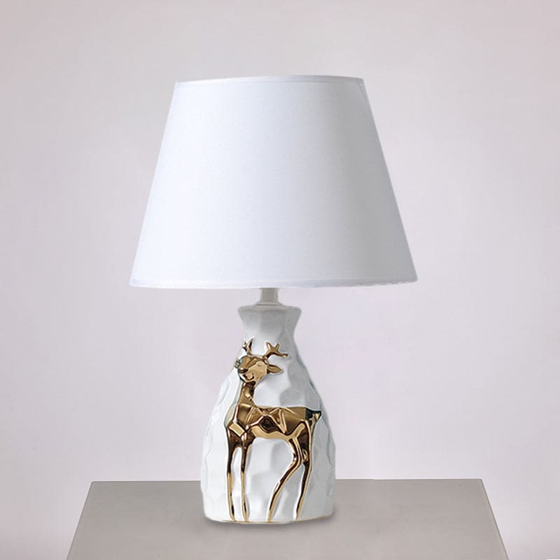DeerVase Tischlampe Landhausstil Keramikfuß Beige Wohnzimmer
